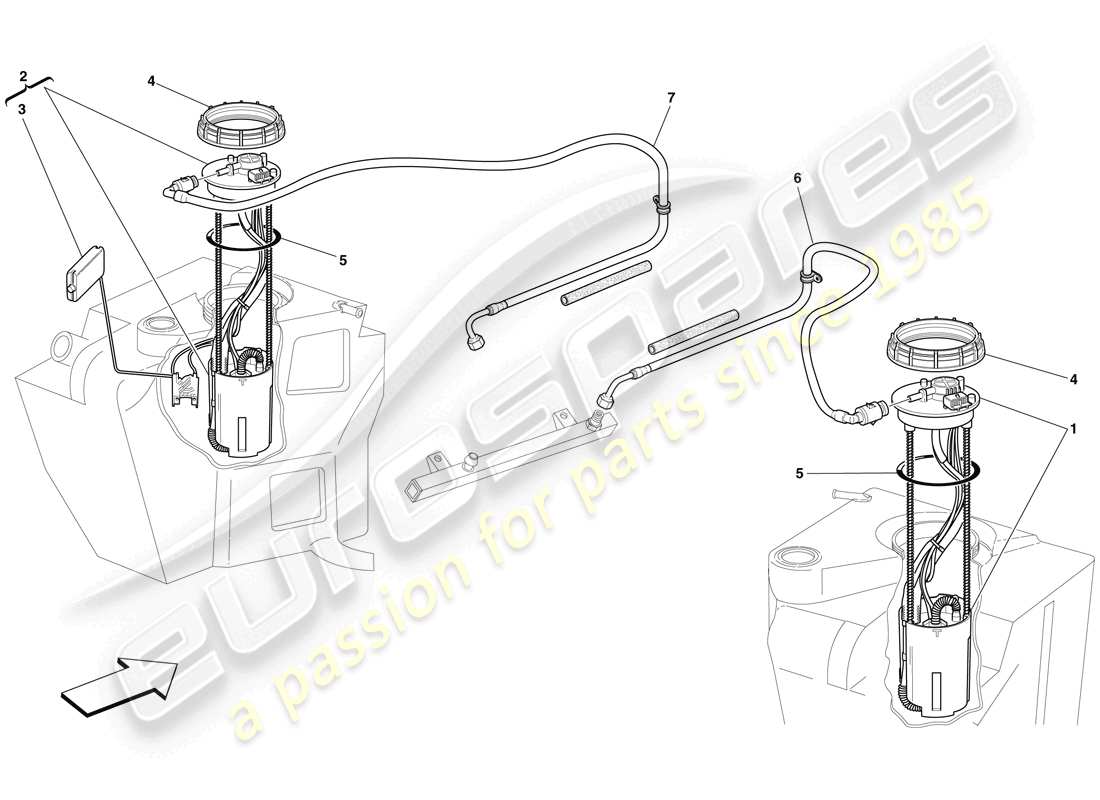 ferrari f430 spider (rhd) pompe e tubi del sistema di alimentazione schema delle parti