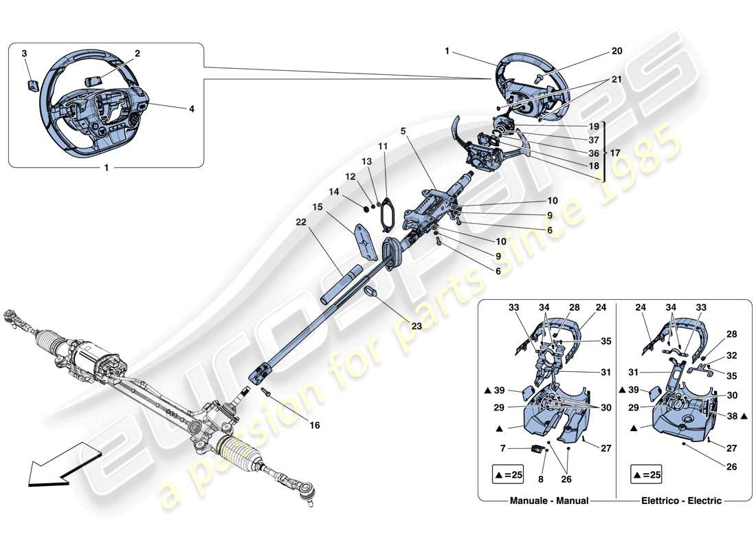 ferrari 812 superfast (usa) controllo dello sterzo diagramma delle parti