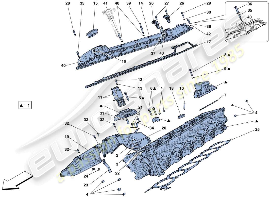 ferrari 812 superfast (usa) testa cilindro destra diagramma delle parti