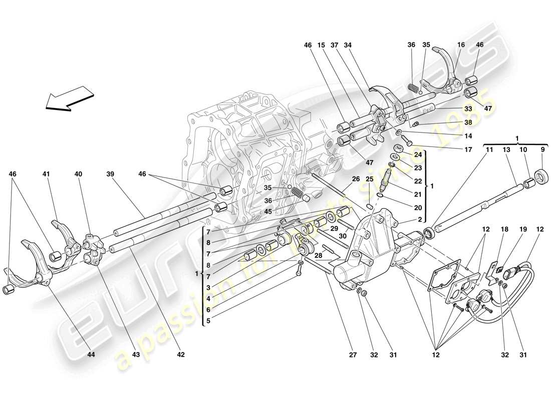 ferrari 599 gtb fiorano (europe) comandi interni del cambio diagramma delle parti