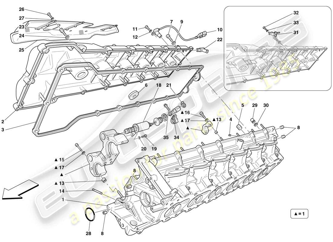 ferrari 599 gtb fiorano (europe) testa cilindro destra diagramma delle parti