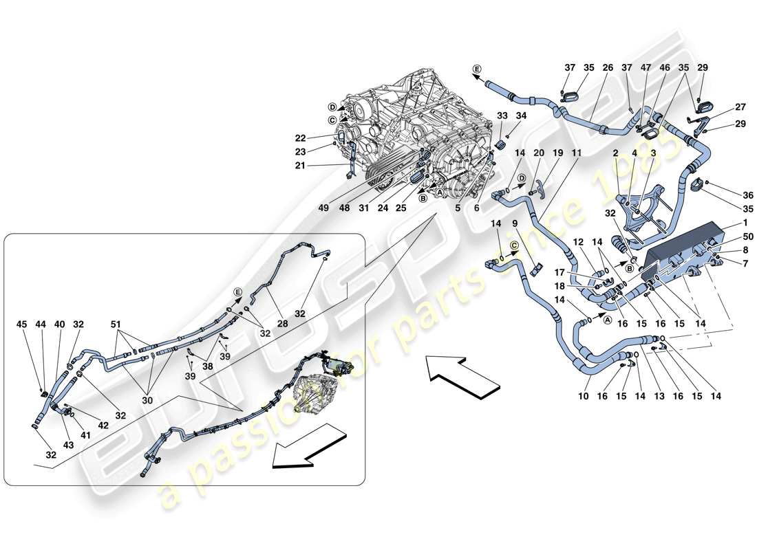 ferrari gtc4 lusso (rhd) sistema di lubrificazione e raffreddamento a olio del cambio diagramma delle parti