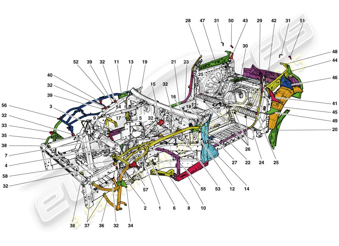 ferrari gtc4 lusso (rhd) completamento telaio diagramma delle parti