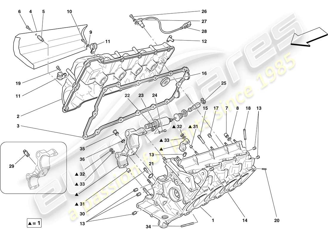 ferrari f430 coupe (rhd) testa cilindro destra schema delle parti