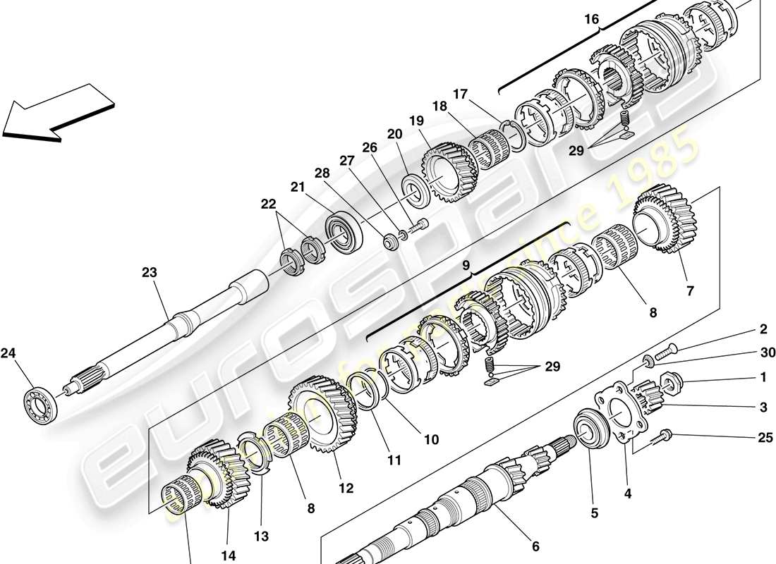 ferrari f430 coupe (rhd) ingranaggi dell'albero primario schema delle parti