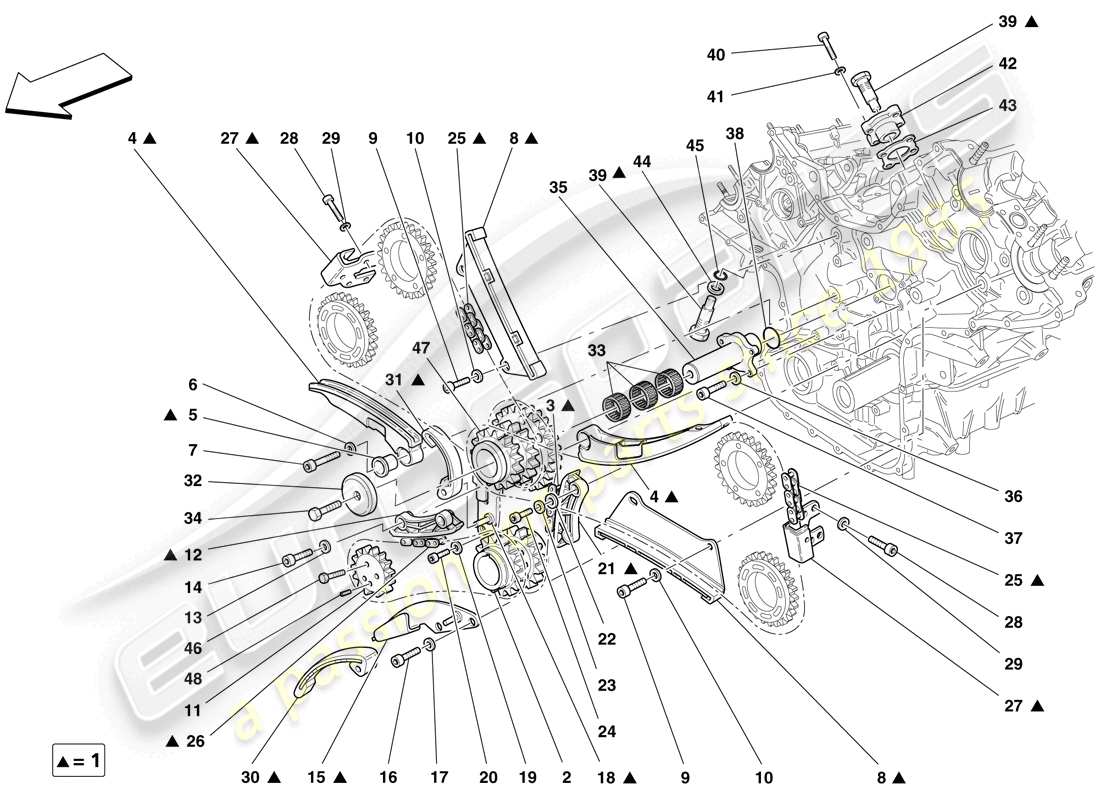 ferrari f430 scuderia (rhd) sistema di distribuzione - schema delle parti della trasmissione