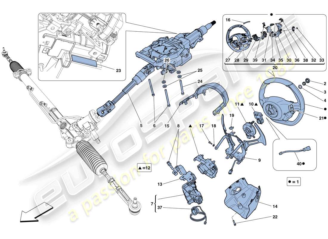 ferrari 458 italia (rhd) schema delle parti comando dello sterzo