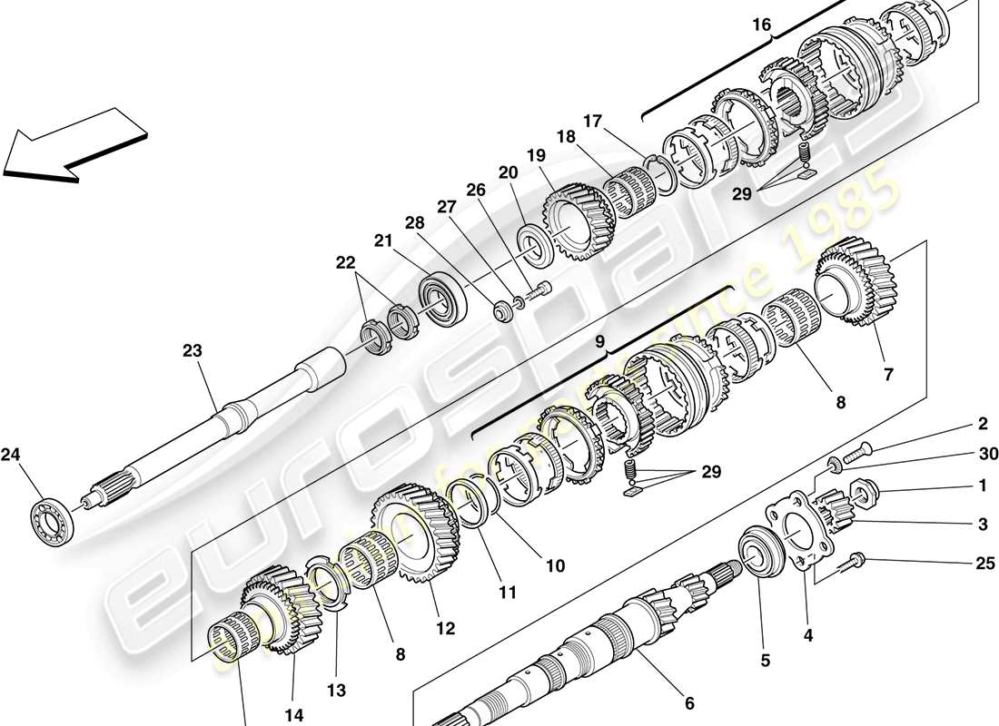 ferrari f430 coupe (europe) ingranaggi albero primario diagramma delle parti