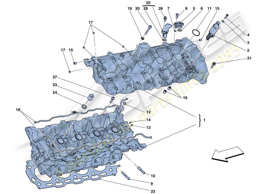 ferrari 488 gtb (rhd) testa cilindro sinistra schema delle parti