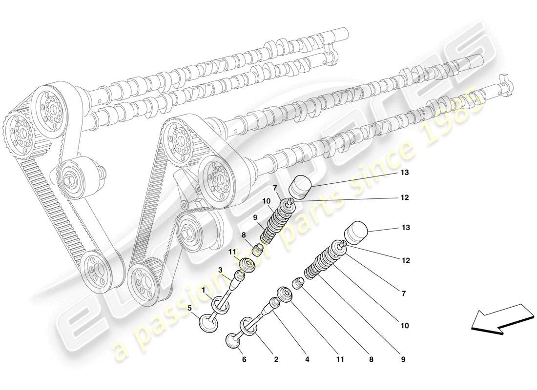 ferrari 612 scaglietti (europe) disegno delle parti distribuzione - valvole