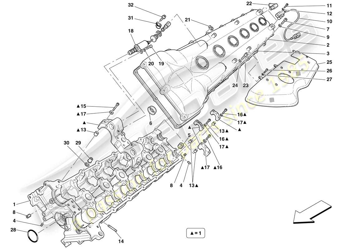 ferrari 599 gtb fiorano (europe) testa cilindro sinistra diagramma delle parti