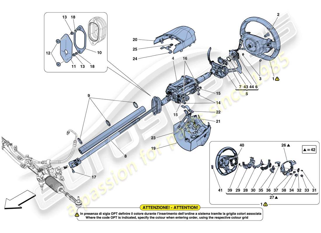 ferrari gtc4 lusso (rhd) controllo dello sterzo diagramma delle parti
