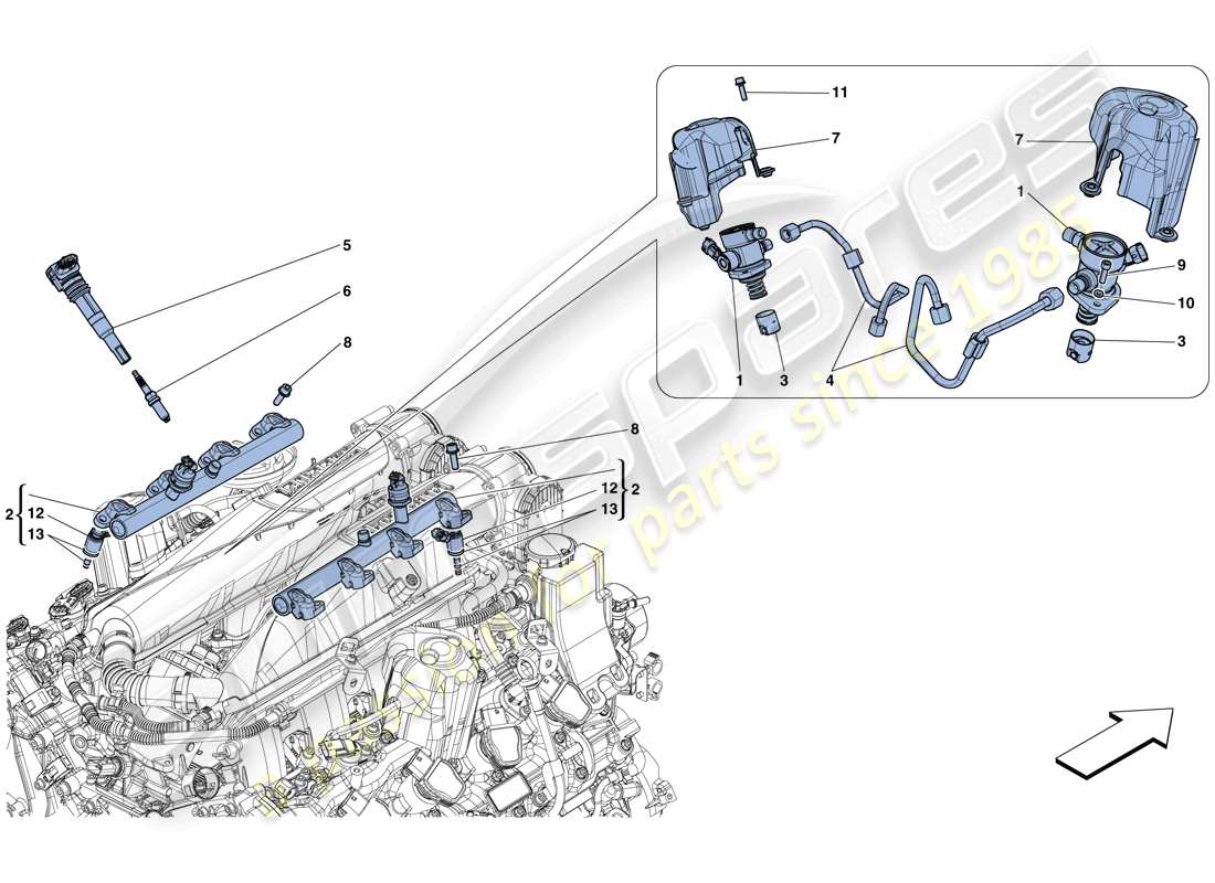 ferrari gtc4 lusso t (rhd) sistema iniezione - accensione schema delle parti