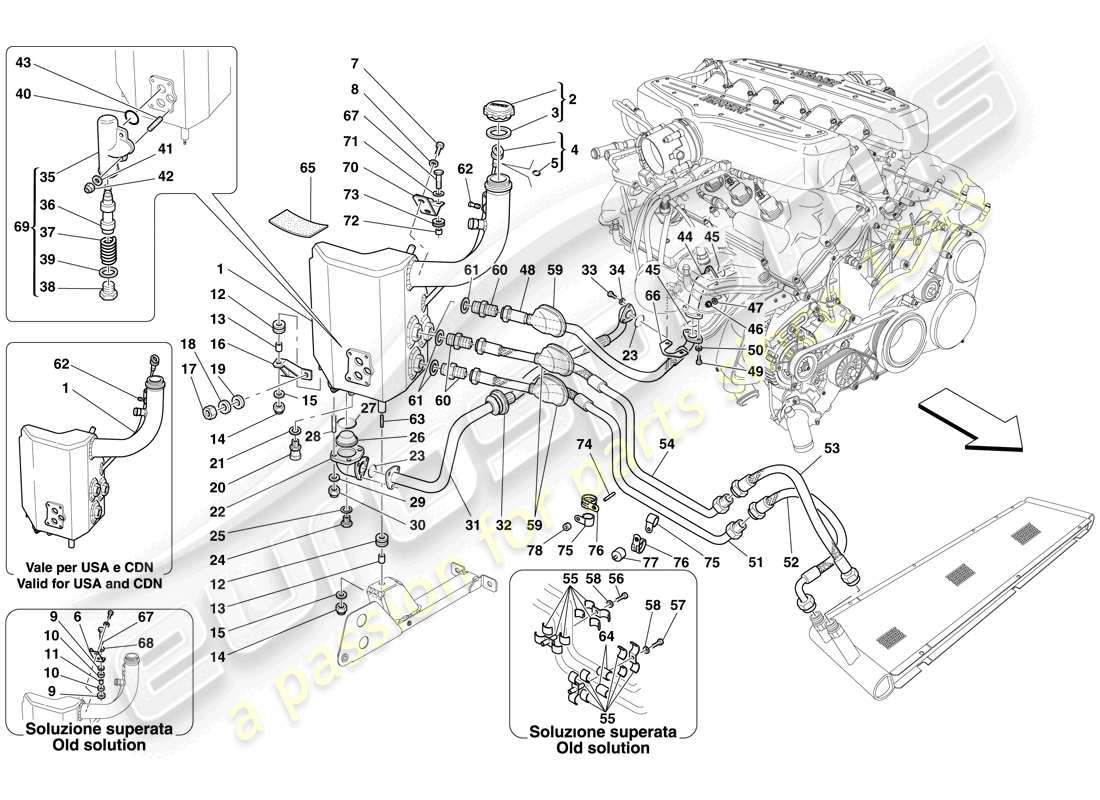 ferrari 599 gtb fiorano (rhd) sistema di lubrificazione - serbatoio diagramma delle parti