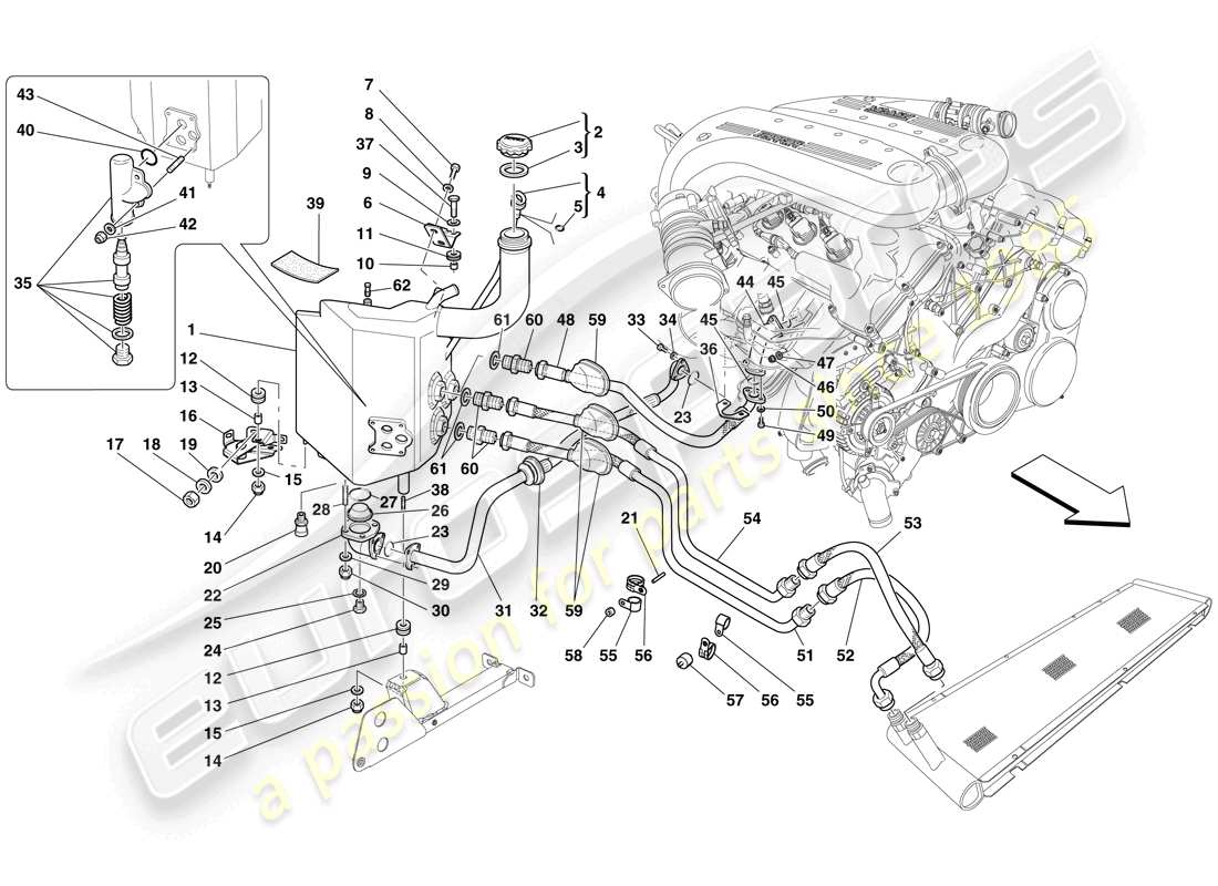 ferrari 599 sa aperta (rhd) sistema di lubrificazione - serbatoio schema delle parti