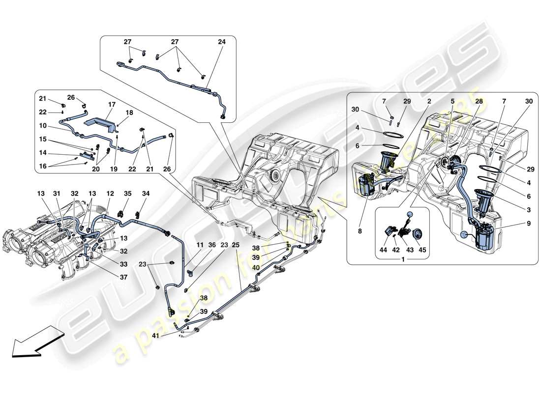 ferrari gtc4 lusso t (rhd) pompe e tubi del sistema di alimentazione diagramma delle parti