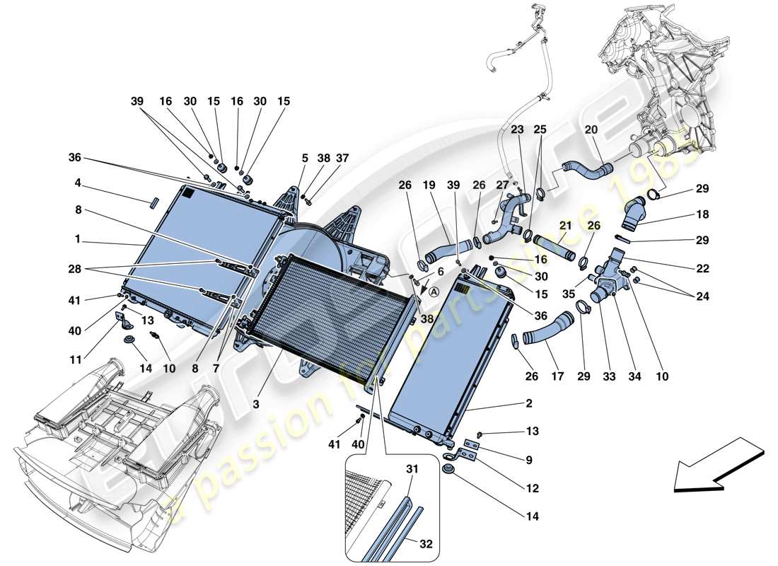 ferrari 812 superfast (europe) raffreddamento - radiatori e condotti d'aria diagramma delle parti