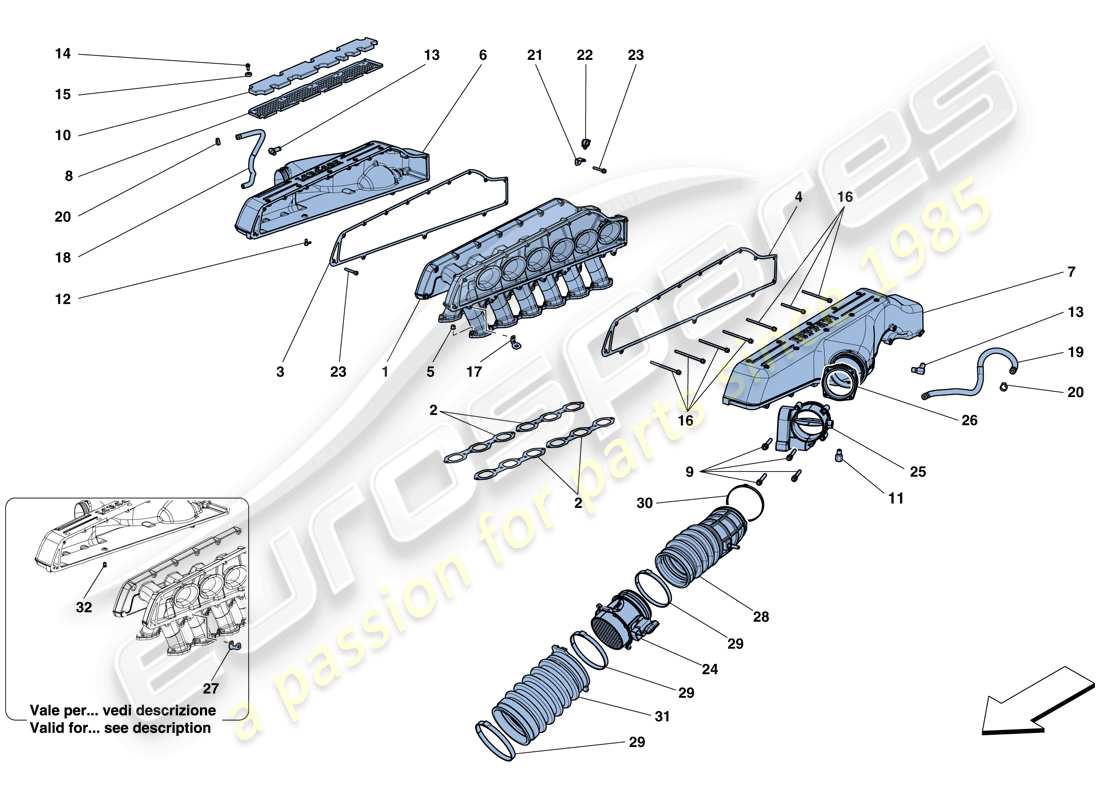 ferrari gtc4 lusso (europe) collettore di aspirazione diagramma delle parti