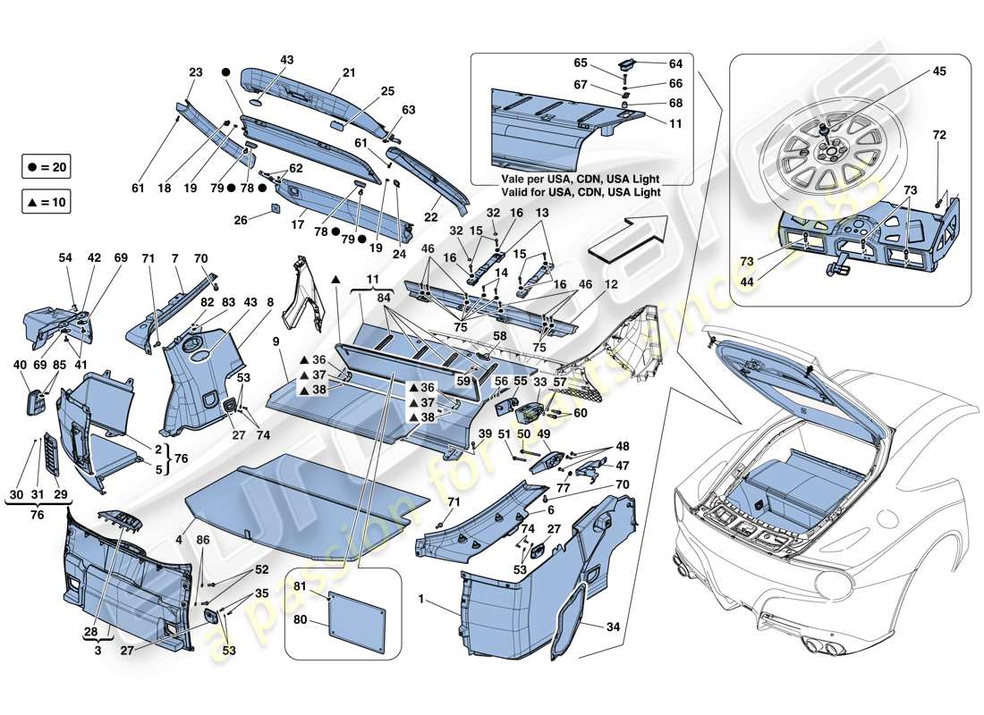 ferrari f12 berlinetta (rhd) diagramma delle parti dei tappetini del vano bagagli