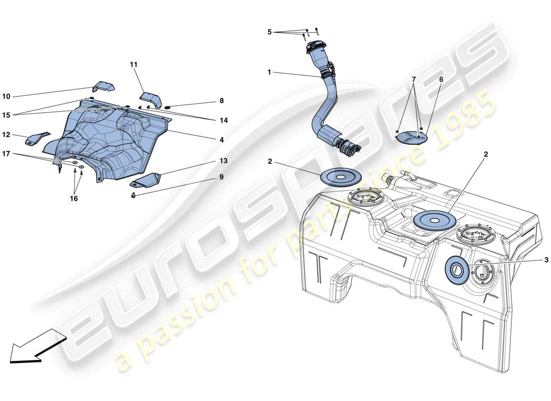 ferrari 812 superfast (usa) serbatoio carburante e bocchettone di riempimento schema delle parti