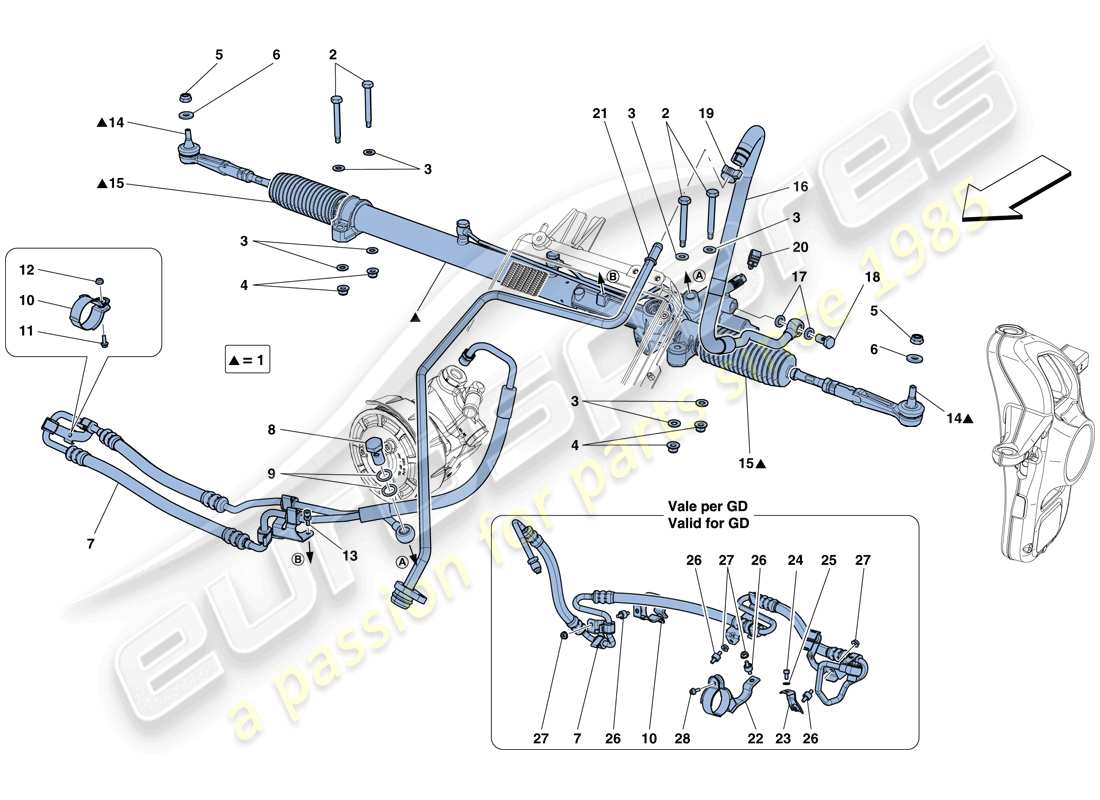 ferrari f12 berlinetta (rhd) scatola servosterzo idraulico schema delle parti