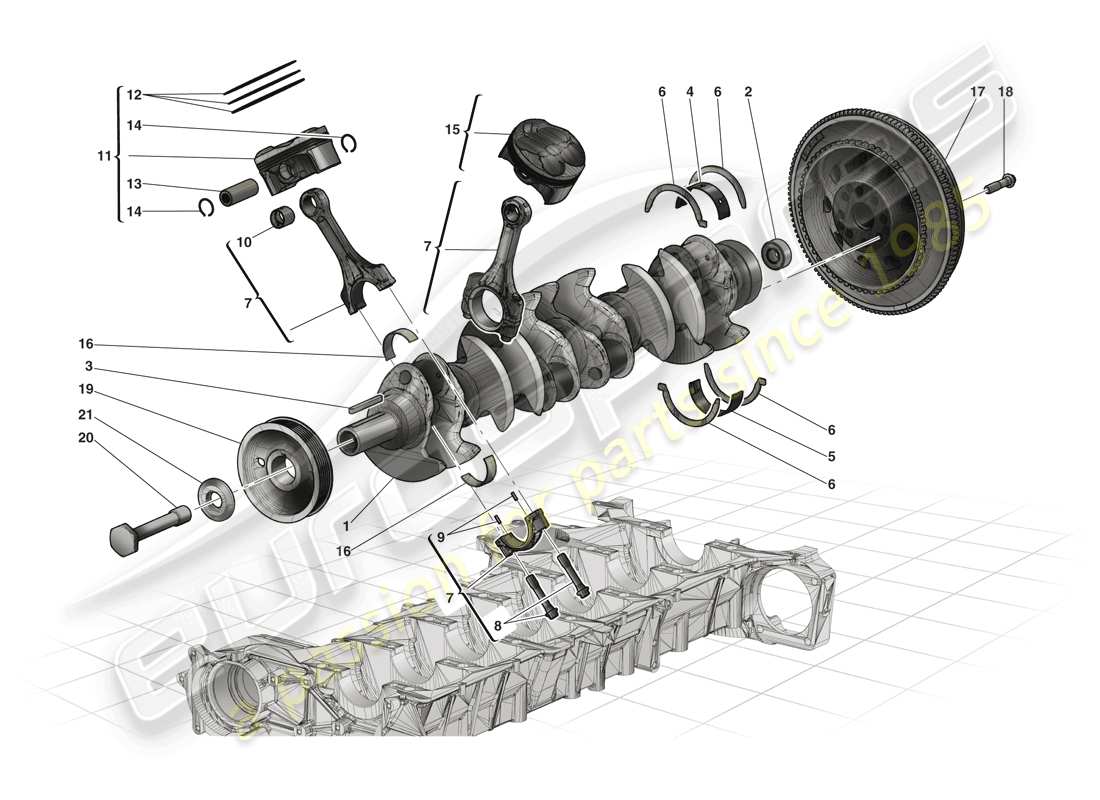 ferrari laferrari (usa) albero motore - bielle e pistoni schema parte