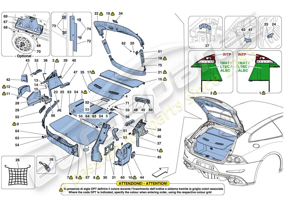 ferrari gtc4 lusso (rhd) tappetini per vano bagagli diagramma delle parti