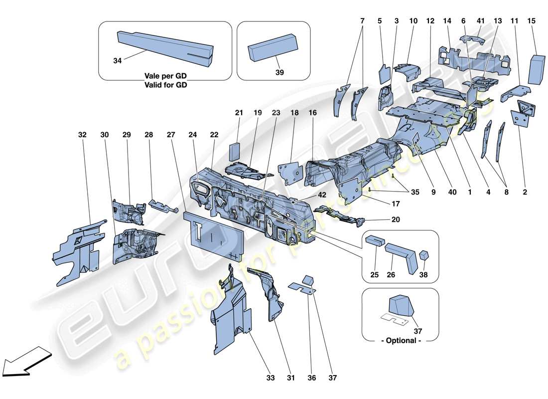 ferrari gtc4 lusso (rhd) isolamento diagramma delle parti