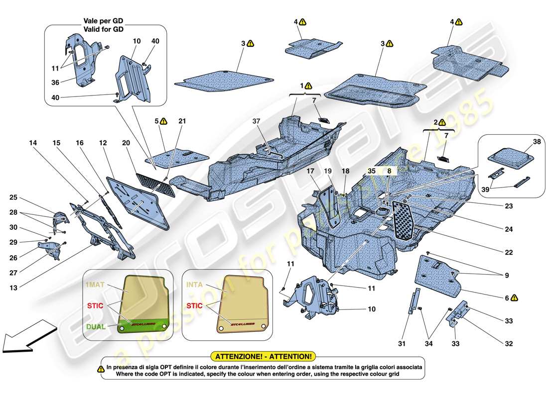ferrari gtc4 lusso (rhd) tappetini abitacolo diagramma delle parti
