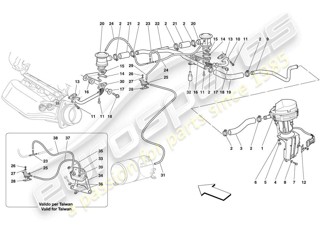 ferrari f430 scuderia (rhd) schema delle parti del sistema d'aria secondaria