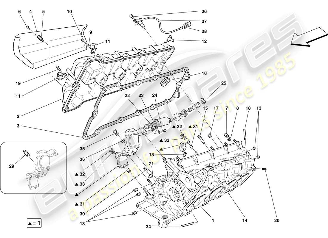 ferrari f430 coupe (usa) testa cilindro destra diagramma delle parti