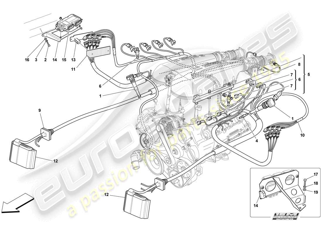 ferrari f430 scuderia (rhd) sistema iniezione - accensione diagramma delle parti