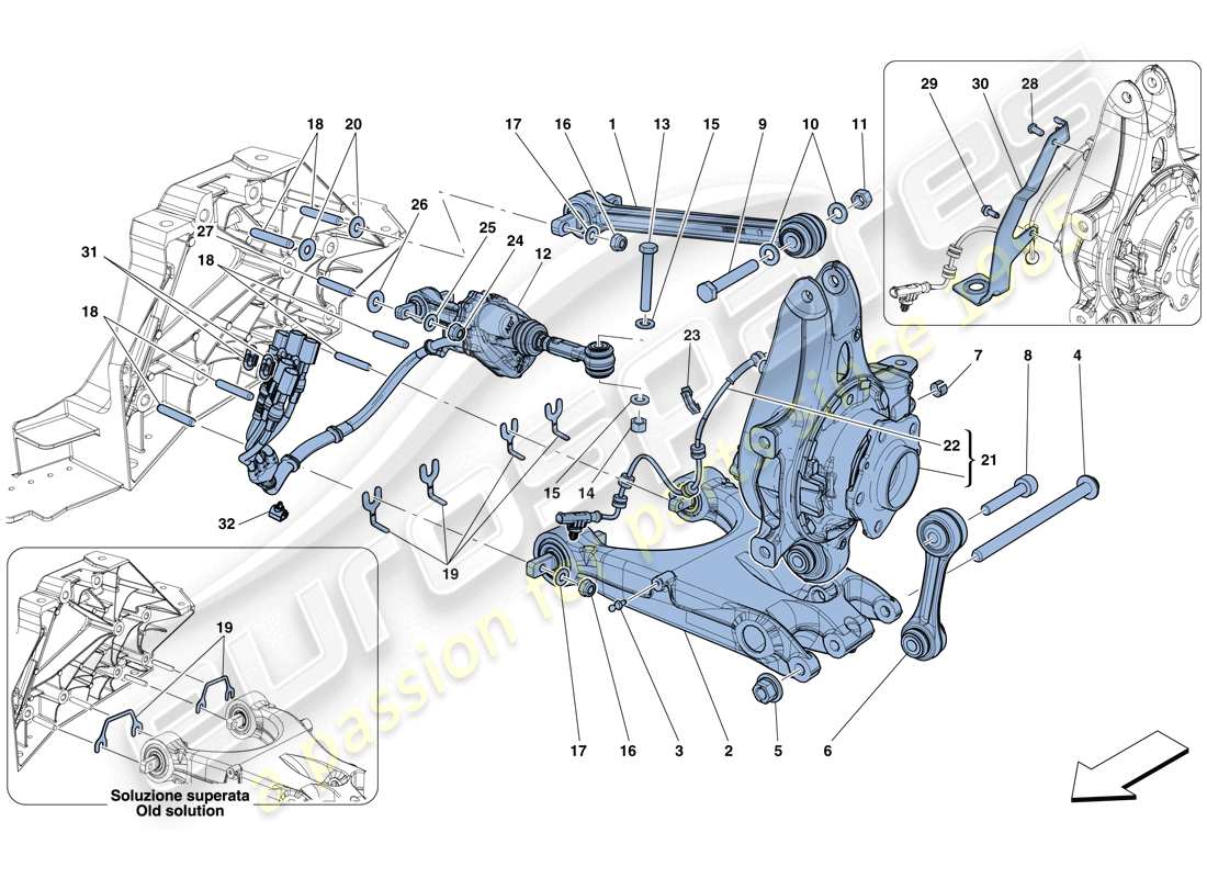 ferrari gtc4 lusso (europe) sospensione posteriore - bracci schema particolare