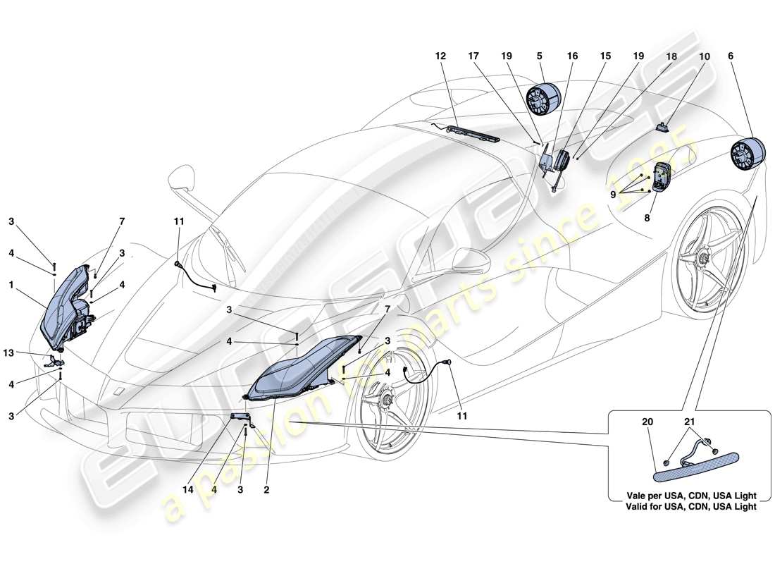 ferrari laferrari aperta (europe) fari e fanali posteriori diagramma delle parti