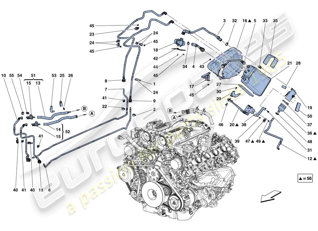 ferrari california t (europe) sistema di controllo emissioni evaporative diagramma delle parti