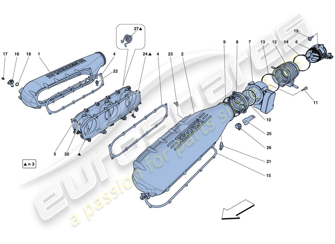 ferrari 458 italia (rhd) copertura del collettore di aspirazione schema delle parti
