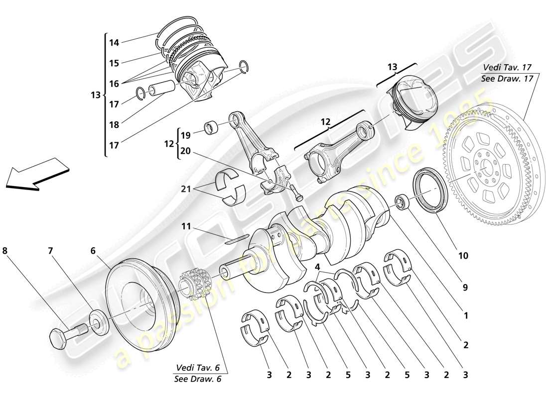 maserati trofeo albero motore - bielle e pistoni diagramma delle parti