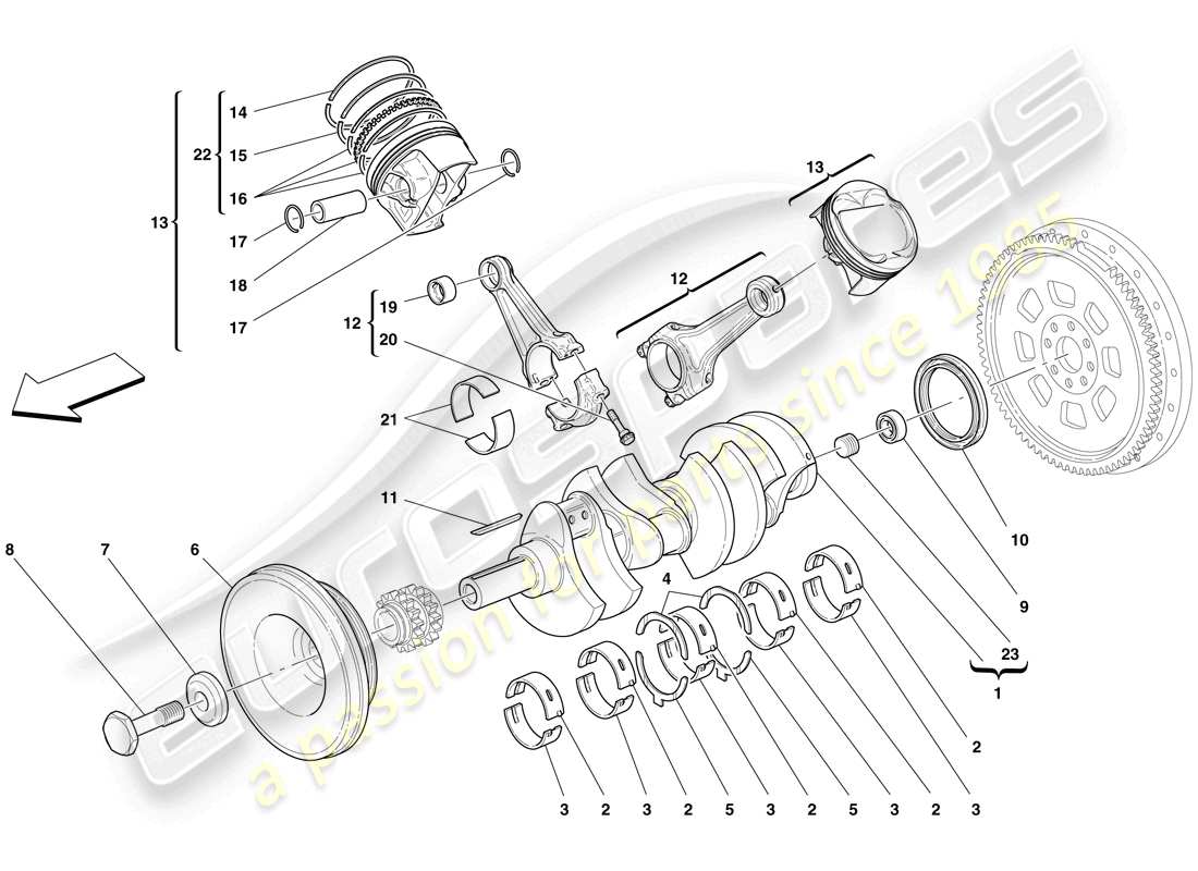 ferrari f430 scuderia spider 16m (rhd) albero motore - bielle e pistoni diagramma delle parti