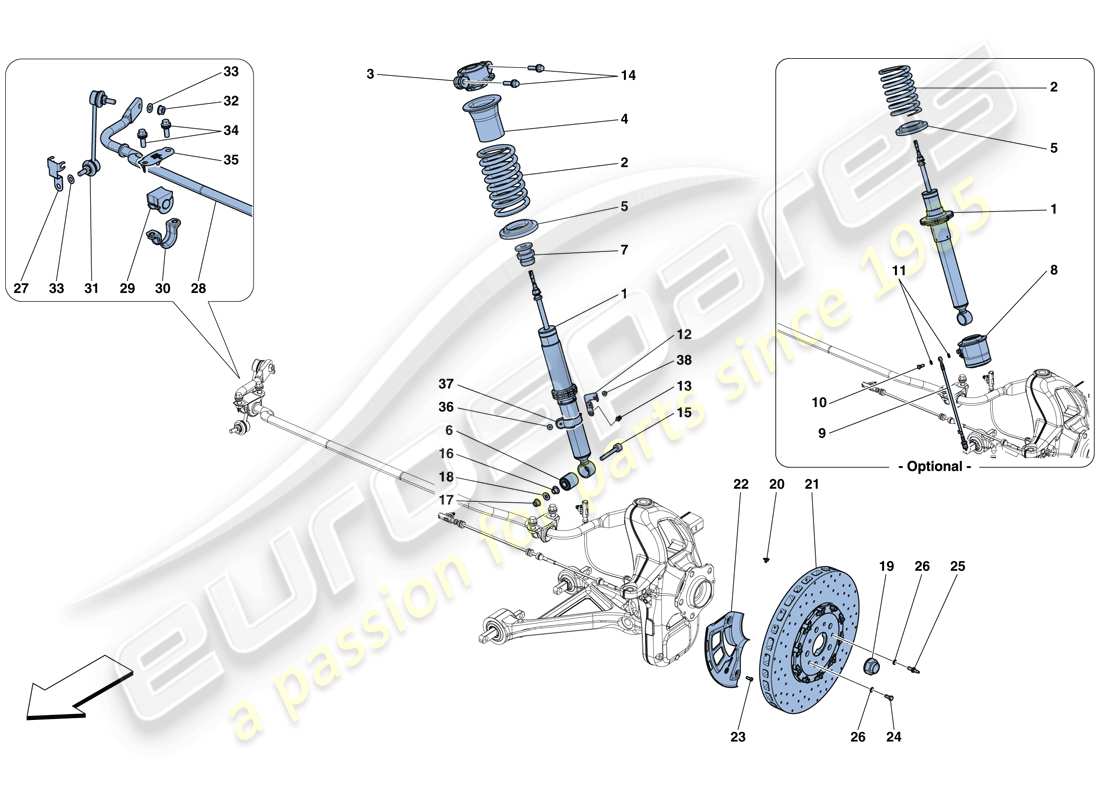 ferrari gtc4 lusso t (rhd) sospensione anteriore - ammortizzatore e disco freno schema delle parti