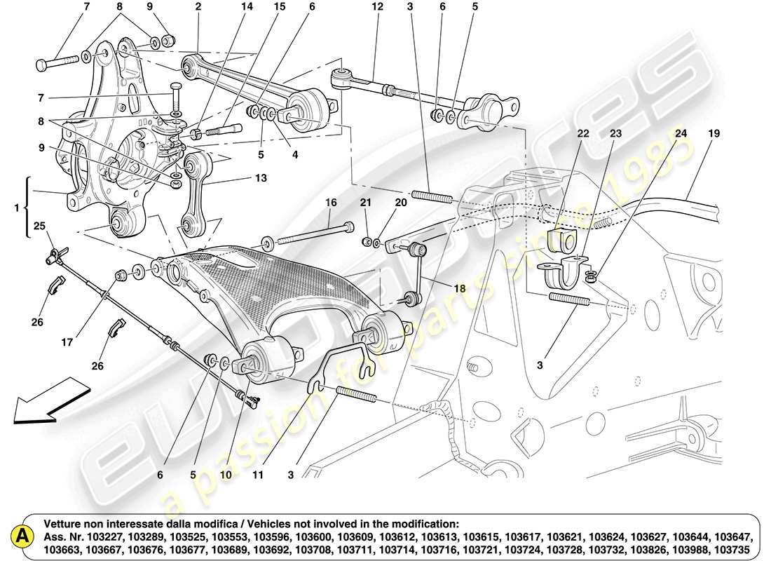 ferrari california (europe) sospensione posteriore diagramma delle parti