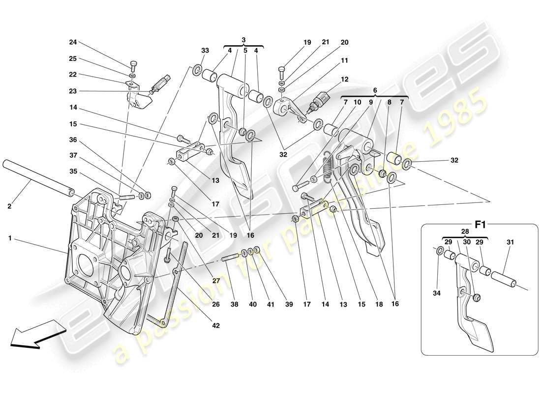 ferrari f430 spider (usa) pedaliera diagramma delle parti