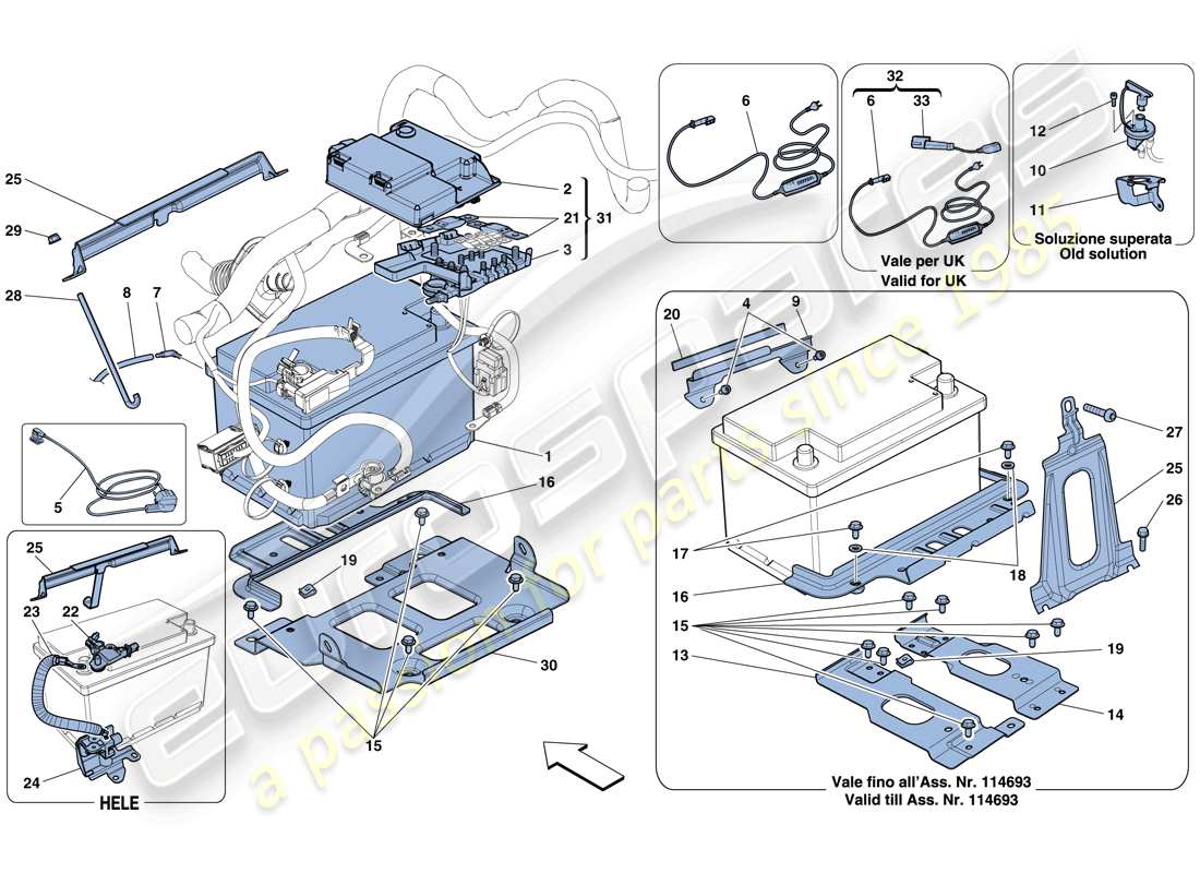 ferrari 458 italia (rhd) diagramma delle parti della batteria