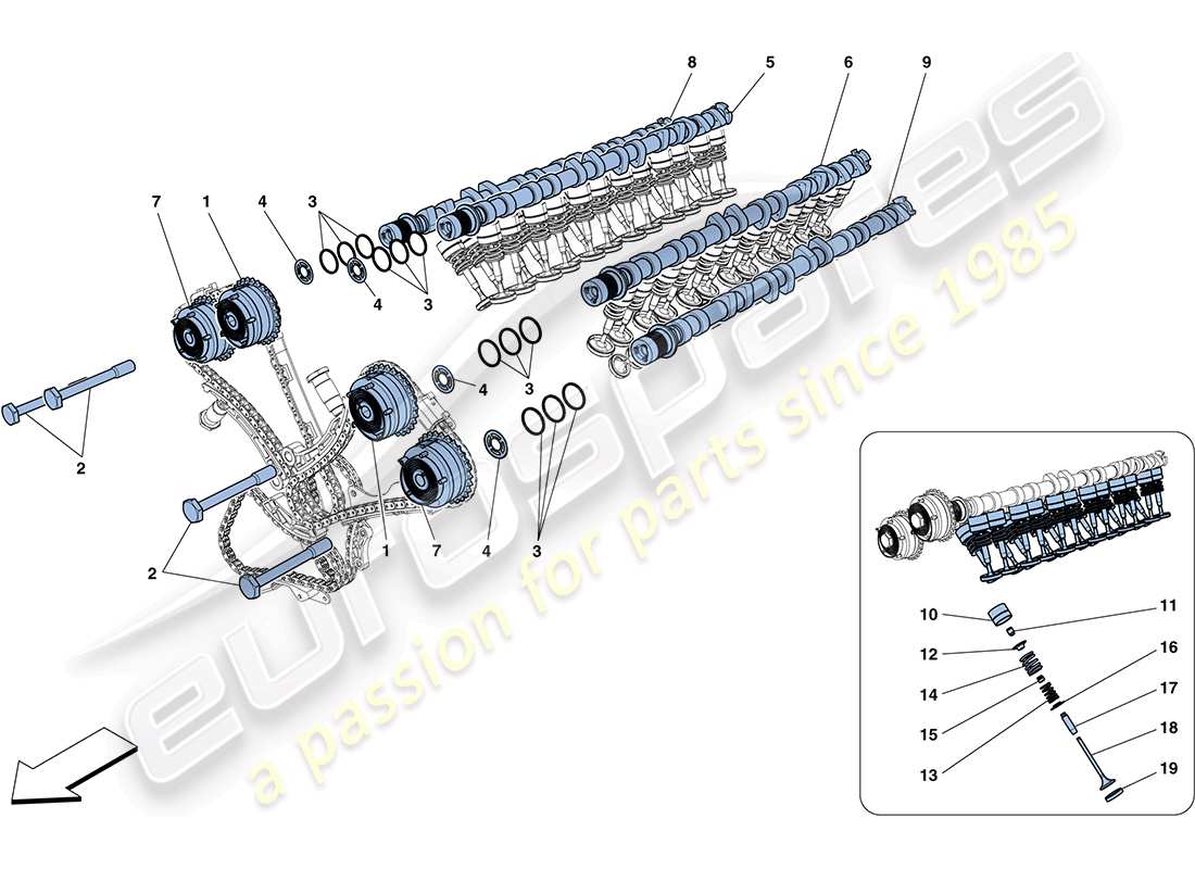 ferrari ff (rhd) sistema di distribuzione - punterie diagramma delle parti