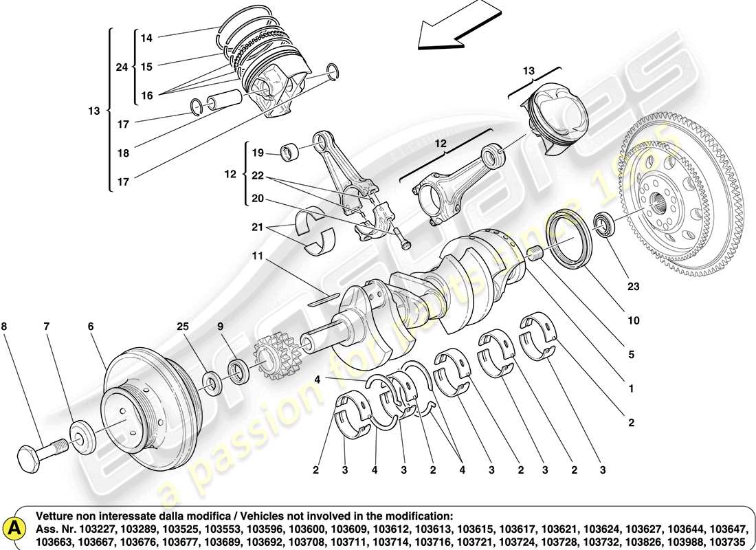 ferrari california (usa) albero motore, bielle e pistoni diagramma delle parti