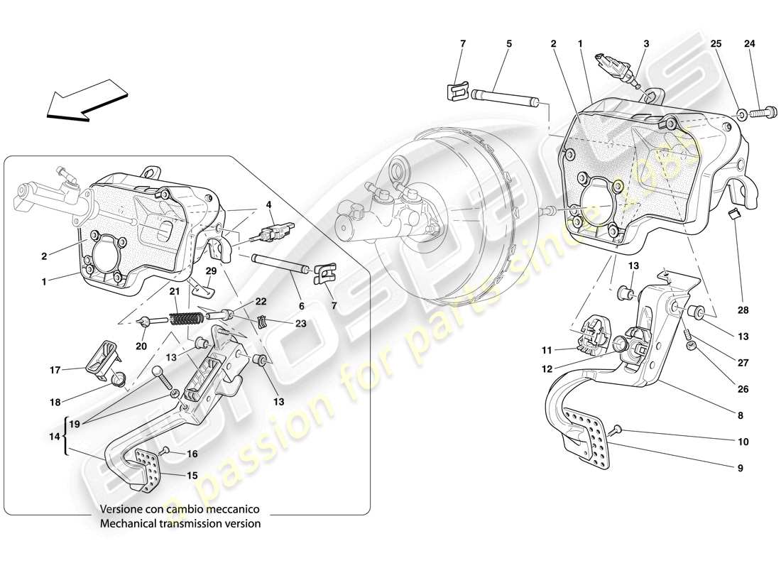 ferrari 612 sessanta (europe) pedaliera diagramma delle parti