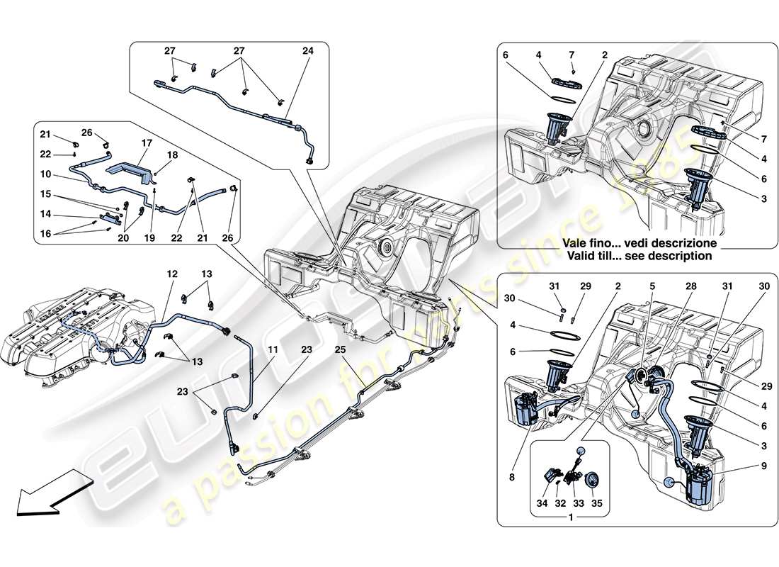 ferrari ff (rhd) pompe e tubi del sistema di alimentazione schema delle parti