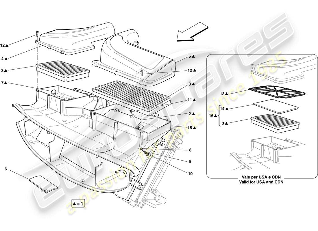 ferrari california (europe) filtro dell'aria, presa d'aria e condotti diagramma delle parti