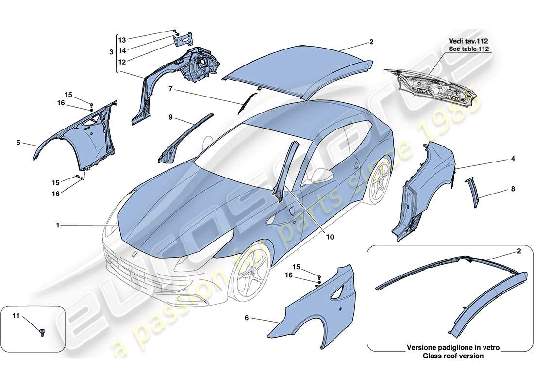 ferrari ff (rhd) scocca - rivestimento esterno diagramma delle parti