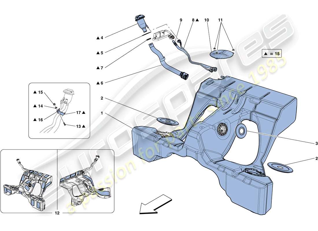 ferrari ff (rhd) serbatoi carburante e bocchettone di riempimento schema delle parti