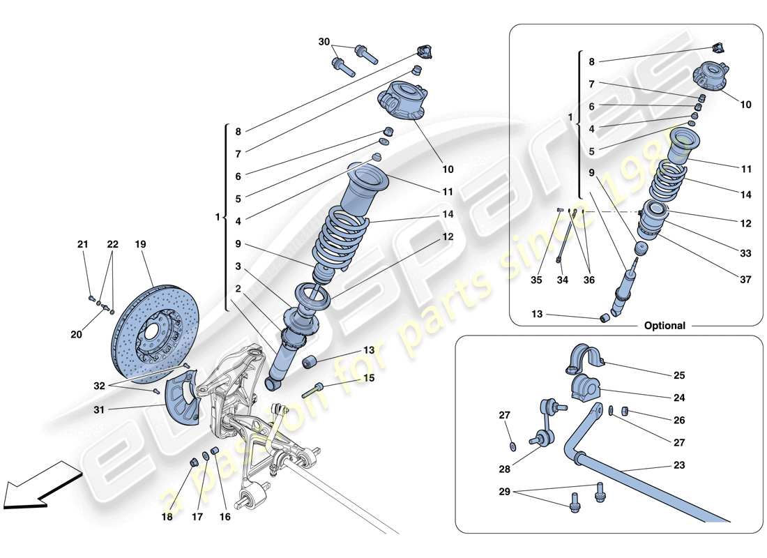 ferrari 458 italia (rhd) sospensione anteriore - ammortizzatore e disco freno schema delle parti